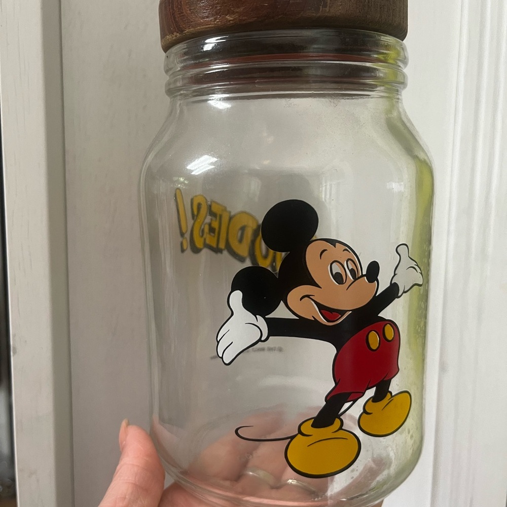 Disney Mickey Mouse Glass Storage Jar with Red and Yellow Accents
